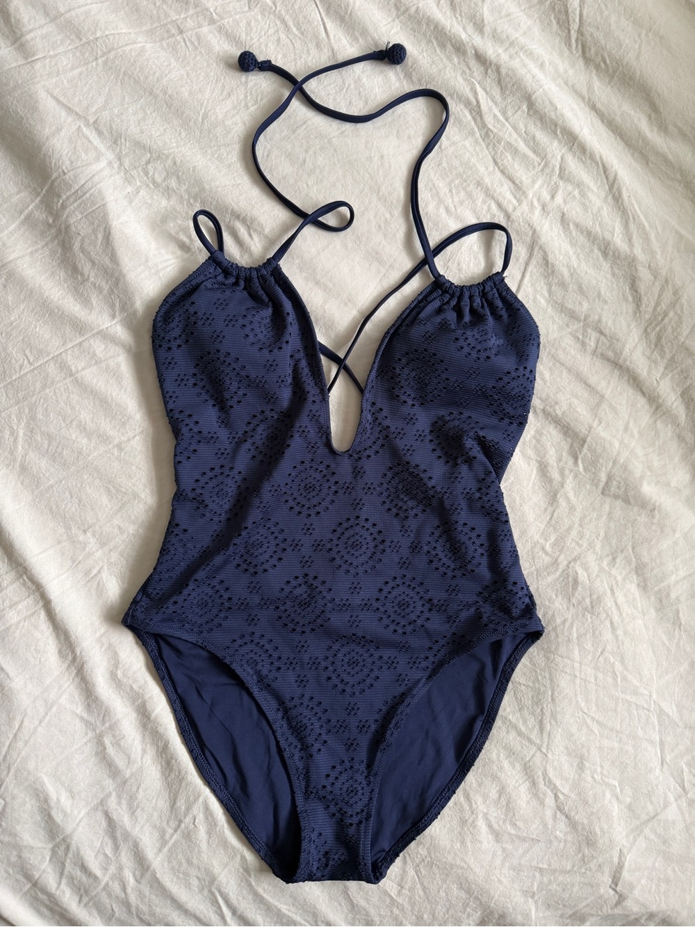 Aerie Navy Eyelet One-Piece Swimsuit